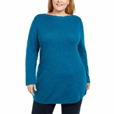 Karen Scott Womens Teal Curved Hem Long Sleeve Boat Neck Tunic Sweater 0X 1X 2X