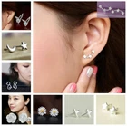 Genuine Sterling Silver 925 Stud Earrings Fashion Women Crystal Solid Jewelry