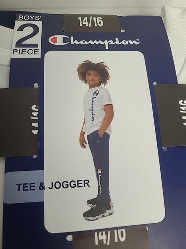 Boys' Champion 2 Piece Tee and Jogger Outfit Gift Set Navy/White 14/16