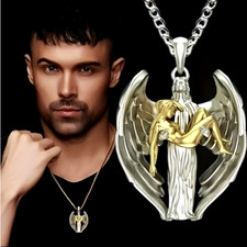 ANGEL WING MEMORIAL FAITH BLESS HEAVEN CHRISTIAN pendant 26" 925 Silver Necklace