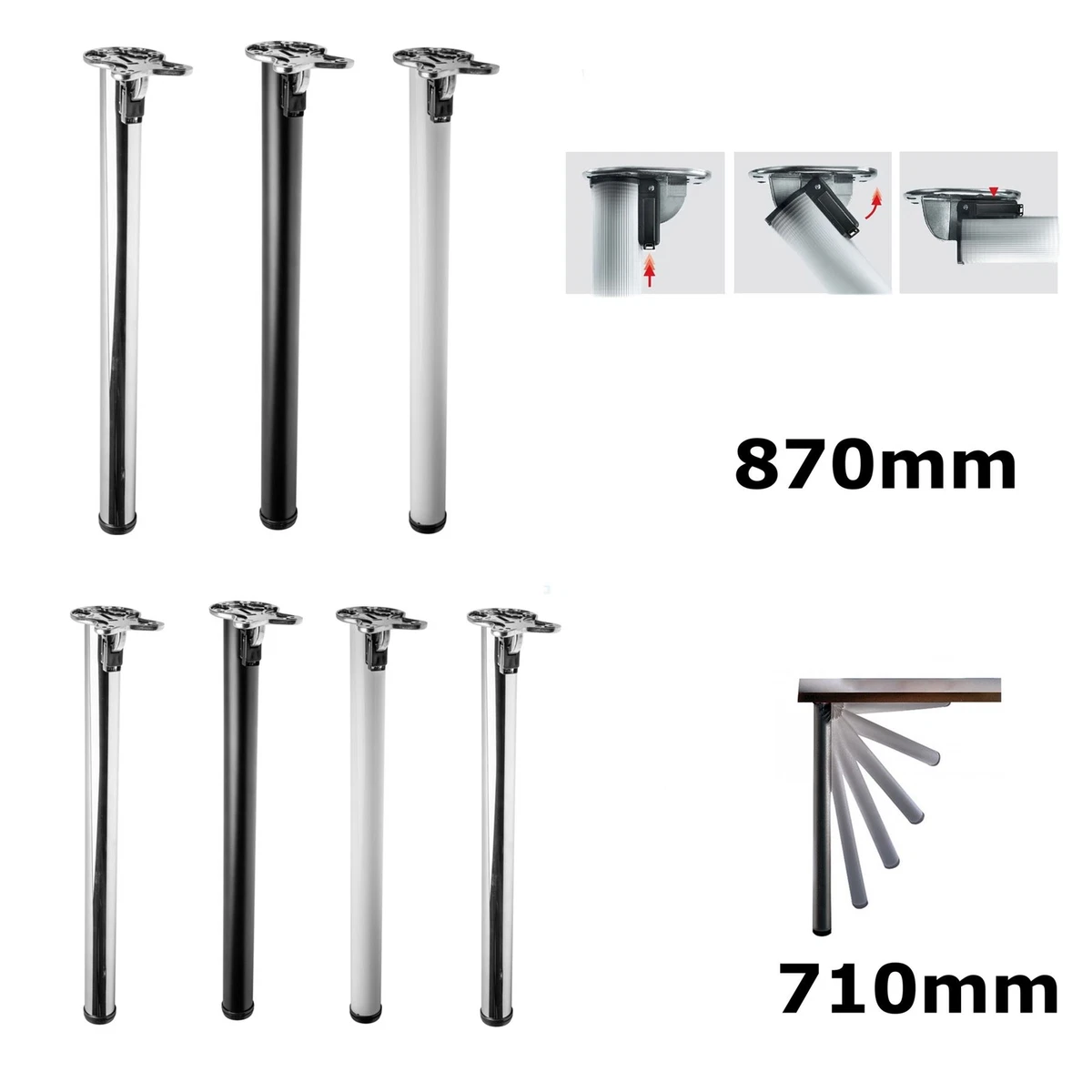 870mm 710mm Folding Breakfast Bar Worktop Support Table Leg 50mm Diameter