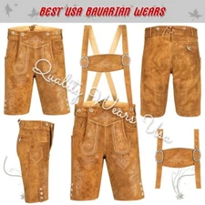 Authentic Men Lederhosen Oktoberfest Bavarian Lederhosen -Leather Trousers Plain
