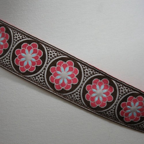 Vintage Floral Embroidered Belt With Tortoise Shell Buckle Fit Pink & Brown Desi - Picture 3 of 5