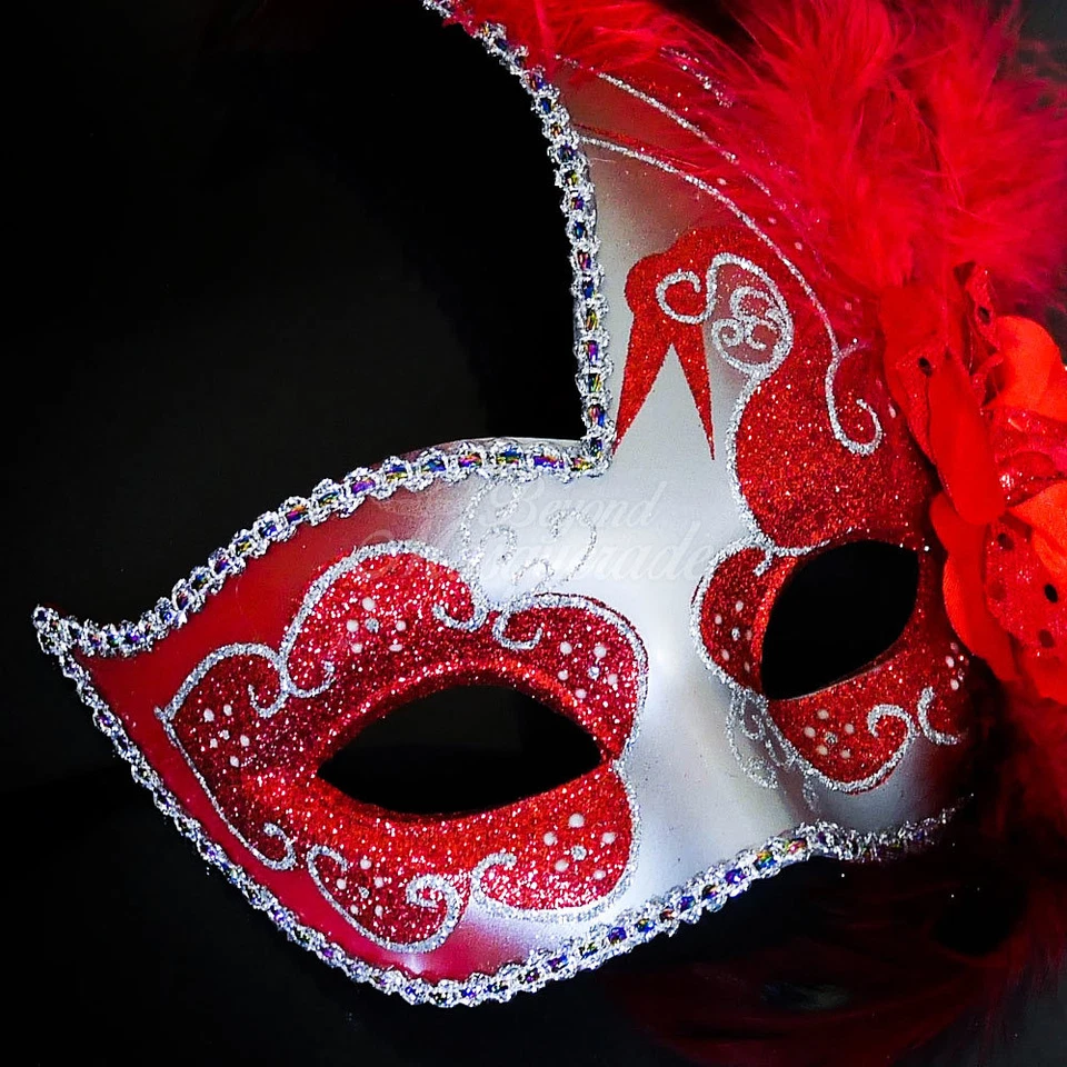 Silver/Red Feather Swan Masquerade Mask Ball Mask Mardi Gras Mask Women Mask  - Image 3 of 4