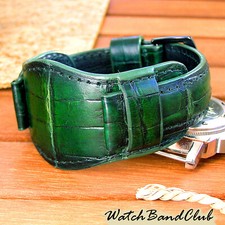 22mm Aligator Genuine Leather Wrist Watch Strap Green Cuff Bracelet Bund Band