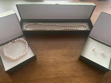 9ct Gold Pearl Job Lot Neckace,bracelet And Earrings