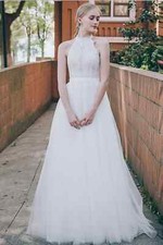 Cocomelody Size 16 Wedding Dress A-Line Halter Neck 