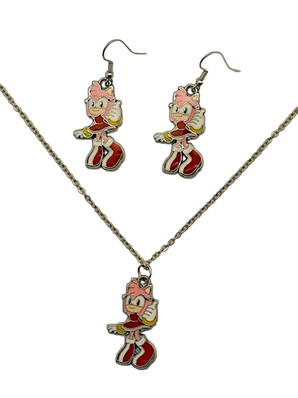 Conjunto de Collares y Pendientes Colgantes de Metal Sonic Amy Rose Personaje Erizo Rosa