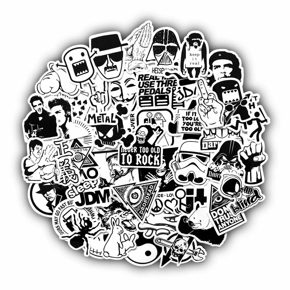 50Pcs Black and White Vintage Stickers - Wholesale Stickers