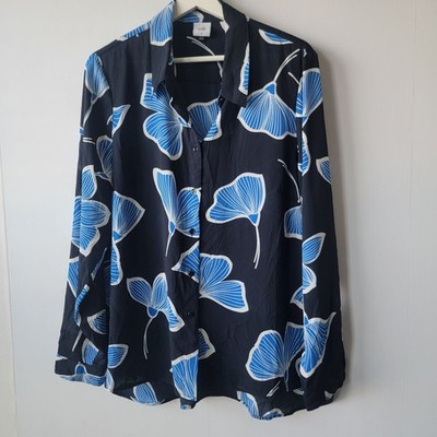 CAbi Women's Regal Floral button up Top sz L Sheer Casual Artsy long sleeve 6080