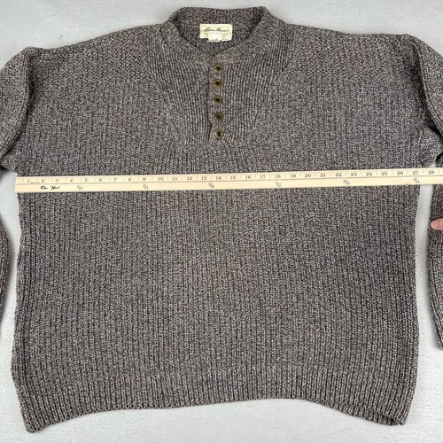 Vintage Eddie Bauer Sweater Mens Large Cable Knit Henley Grandad Collar Popover - Picture 10 of 15
