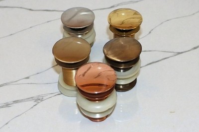Brass Sink Pop-Up Flush Button with Copper Cap   Push Drain Stopper for Bathroom