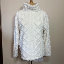 NEW Eddie Bauer Women Ivory Cable Fleece Pullover Ultrasoft Sweater S