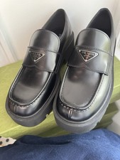 PRADA Men's Monolith Loafers Brushed Leather, Size 9 US 42 EU