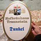 Vintage German Beer Hofbrauhaus Traunstein Sign, Chain Hanger Dunkel Metal 15.5"