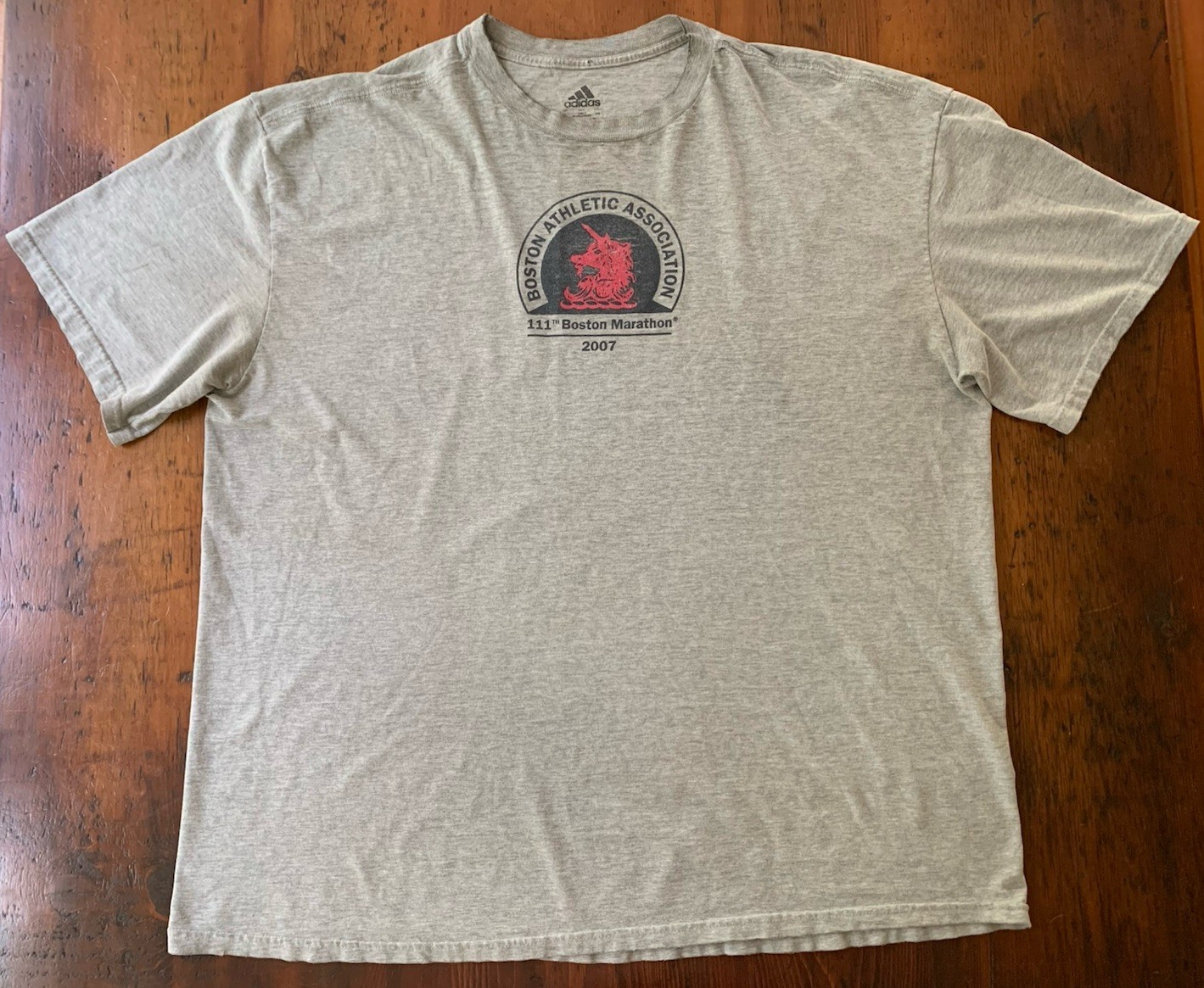 Men’s 2007 Boston Marathon adidas T Shirt Grey Cotton BAA Size XXL