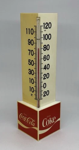 Vintage 1970s Coca Cola Soda Plastic Triangle Shaped Advertising Thermometer 15”