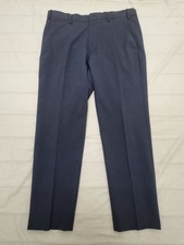 M&S Men's Formal Trousers Regular Fit Size W34 Short Length Navy Flat Front Pant