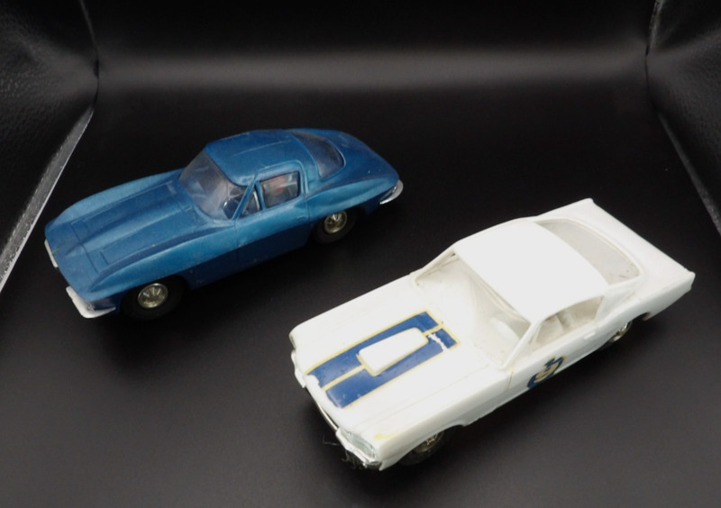 2 Vintage 1960's 1/32 Eldon Slot Cars - Mustang & Corvette - Estate Sale Find