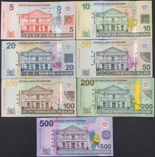 Suriname 5 10 20 50-500 Dollar 2012-2024 P 162b 163-166 166A 166B UNC Set 7 p NR