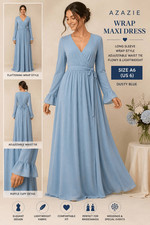 Azazie Dusty Blue Maxi Wrap Dress Long Sleeve Formal Bridesmaid Dress A6
