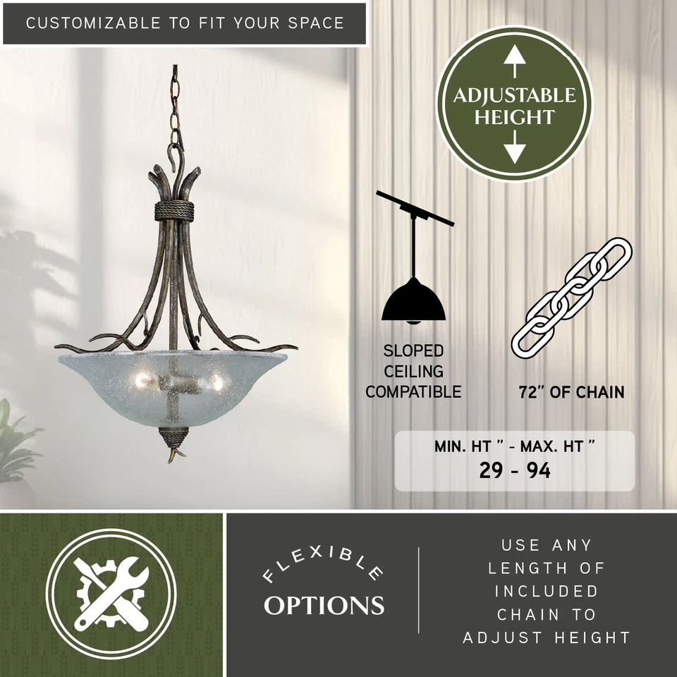 Подвеска в виде чаши Vaxcel Lighting P0064 Monterey 3 лампы 20 дюймов ширина - осенняя патина - Изображение 4 из 4