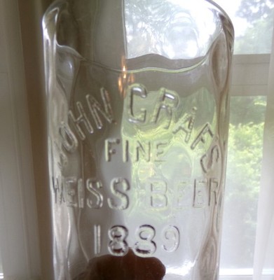 1889 JOHN GRAF'S WEISS BEER large embossed glass MILWAUKEE, WISCONSIN