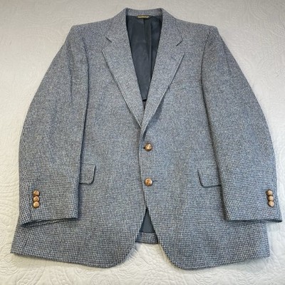 Vintage Harris Tweed Blazer Jacket Size 44 Grey Wool Scotland John Weitz Wood