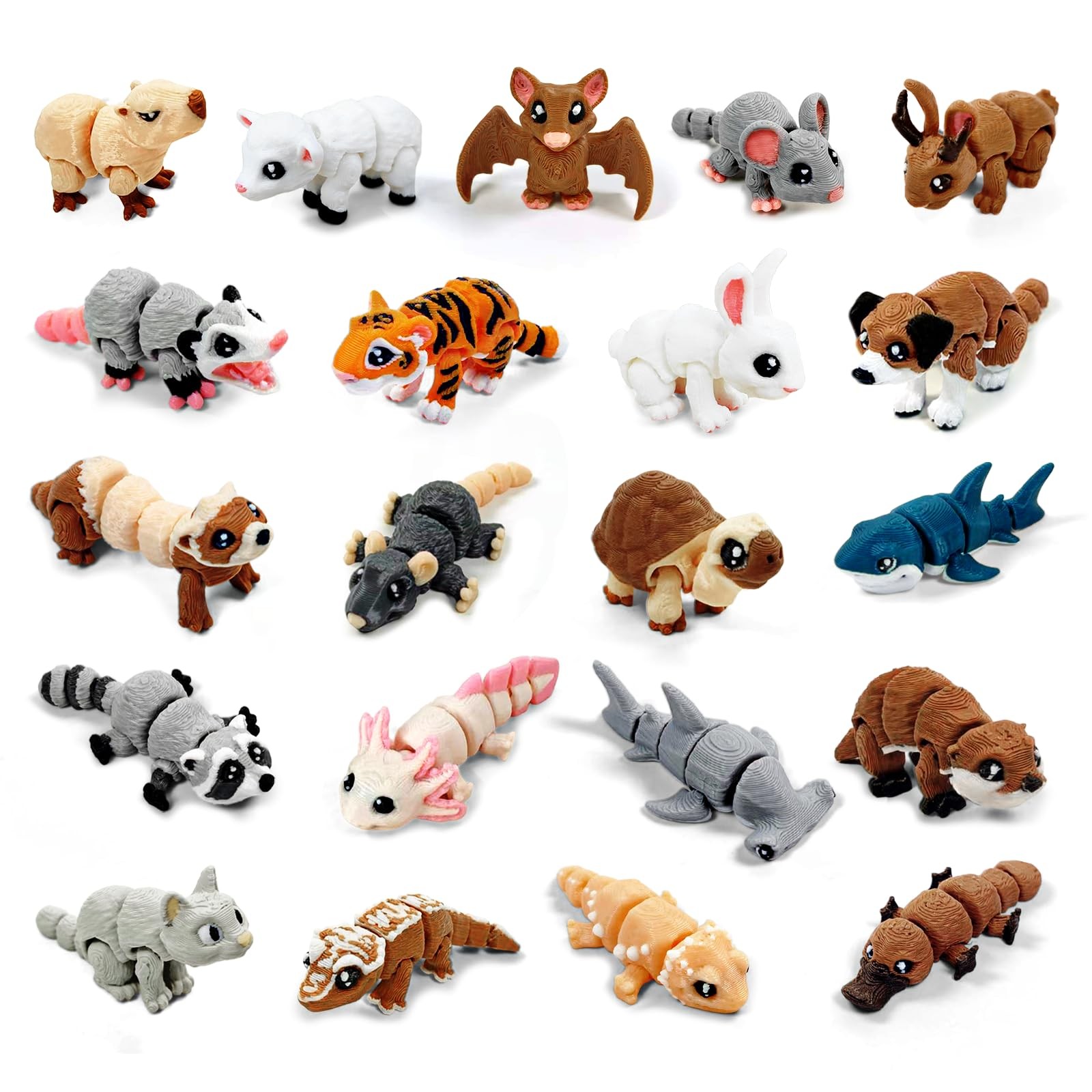 21 Pcs Mini 3D Printed Animal Statues - Movable Joints Realistic Collectible ...
