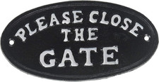 7" Dark Brown Metal Cast Iron Oval Please Close the Gate Sign Plaque