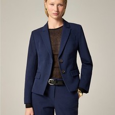 J. Crew Women's Navy 100 Wool Single-Breasted Blazer Jacket Sz 4 Classic Style