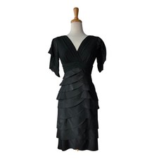 Adrianna Papell Black Women's Size 6 Flutter Sleeve Tiered Cocktail Dress
