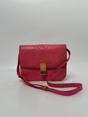 Celine Classic Box Shoulder Bag Red Python Snakeskin Gold Hardware ZS007CE