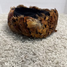 Christine Park Ave Pheasant feather trim wool pillbox hat VINTAGE 1960's 1970's