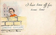 Greetings Humor Lunatic Asylum Patient Escaping Vintage Postcard AA77926