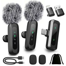 Upgraded 2 Pack Mini Clip on Microphone With LED Display, Wireless Lavalier M...