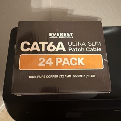 Everest Ultra Slim Cat6a Ethernet Patch Cables 3ft (24-Pack) White - 10GB