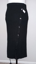 Womn s Black Pencil Skirt, beveled buttons Midi size S
