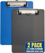 Small Clipboards 6x9 Plastic Memo Size, Translucent Blue/Translucent Black, 6...