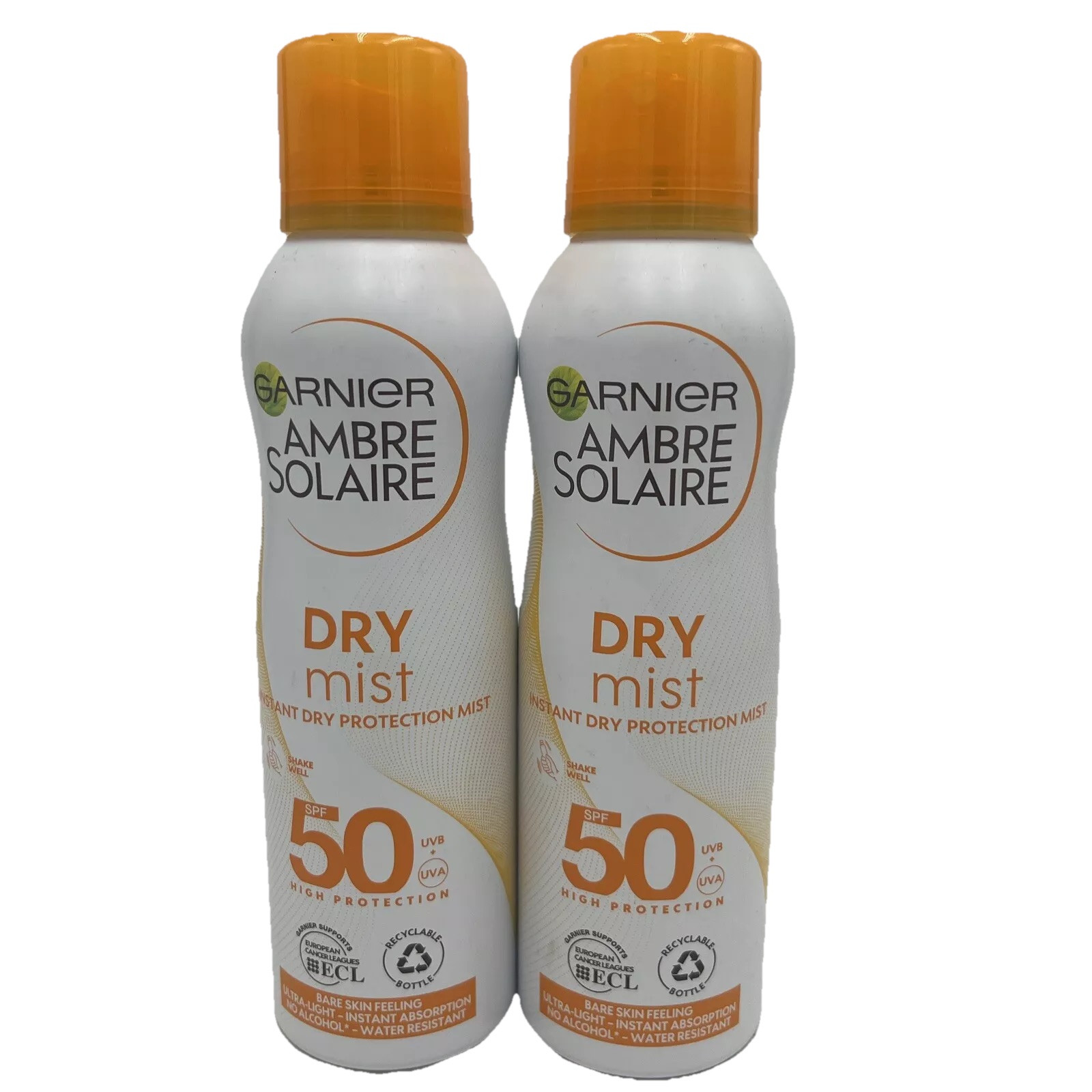2x GARNIER AMBRE SOLAIRE DRY MIST INSTANT DRY PROTECTION SPRAY SPF 50 200ML