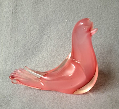 Luigi Onesto At Oball, Pink Glass Bird  Figurine Paper Weight, Italy Blown Glass