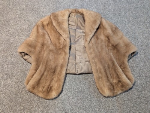 Mantón vintage de piel de visón para mujer talla única capa envolvente beige tostado