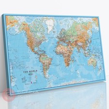 Large Framed Green Blue Map Of World Wall Art Canvas Print World Travel Map 