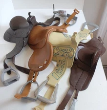 Lot of 4 20" Horse Saddles for Battat Our Generation Blue Swirl Tack Stirrups