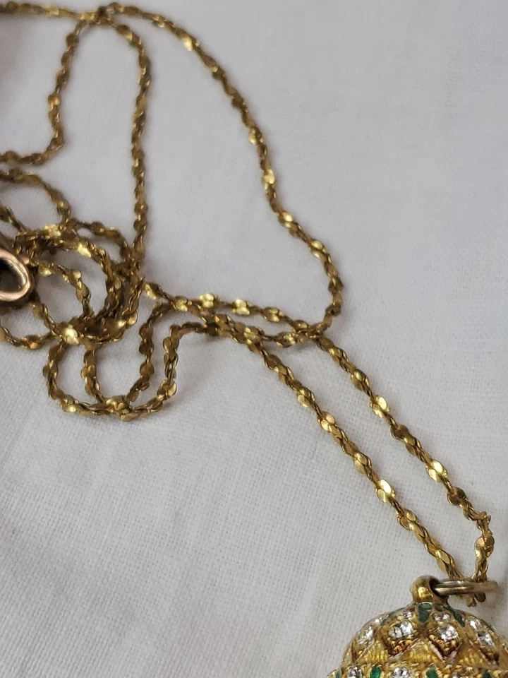 Collar Colgante Globo Aire Caliente Verde Esmalte Vintage Diamantes de Imitación Transparente Tono Dorado Foto 4 de 4