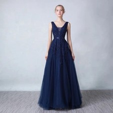 Elegant V Neck Lace Evening Dresses Sleeveless Floor Length Prom Party Gowns