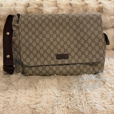 Authentic Gucci GG Supreme Messenger Bag Beige Ebony Monogram Crossbody