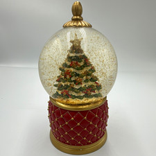 Christmas Tree Musical Lights Snow Globe Glitter Water Fill Red  Gold Base 5.5  