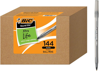 round Stic Xtra Life Ballpoint Pen, Ultra Long Lasting  144-Count in Black Ink