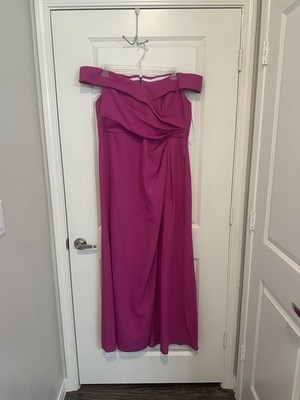 After Six Evening Dress Gown Size 18 Bright Pink Off Shoulder Pleated Faux Wrap